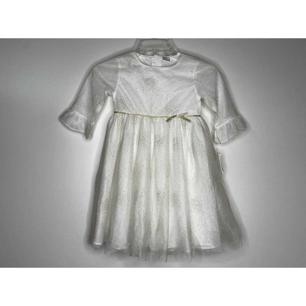Edgehill Collection White Ankle Length Dress Shimmer Netting Long Sleeve Girls 5